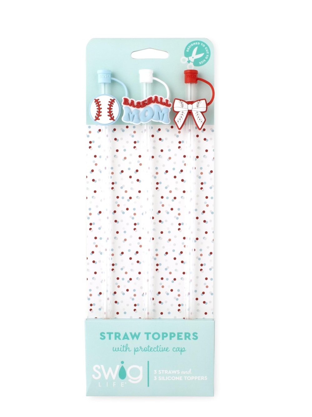 NWT Swig Baseball Mom Straw Toppers Set - Red, White & Light Blue